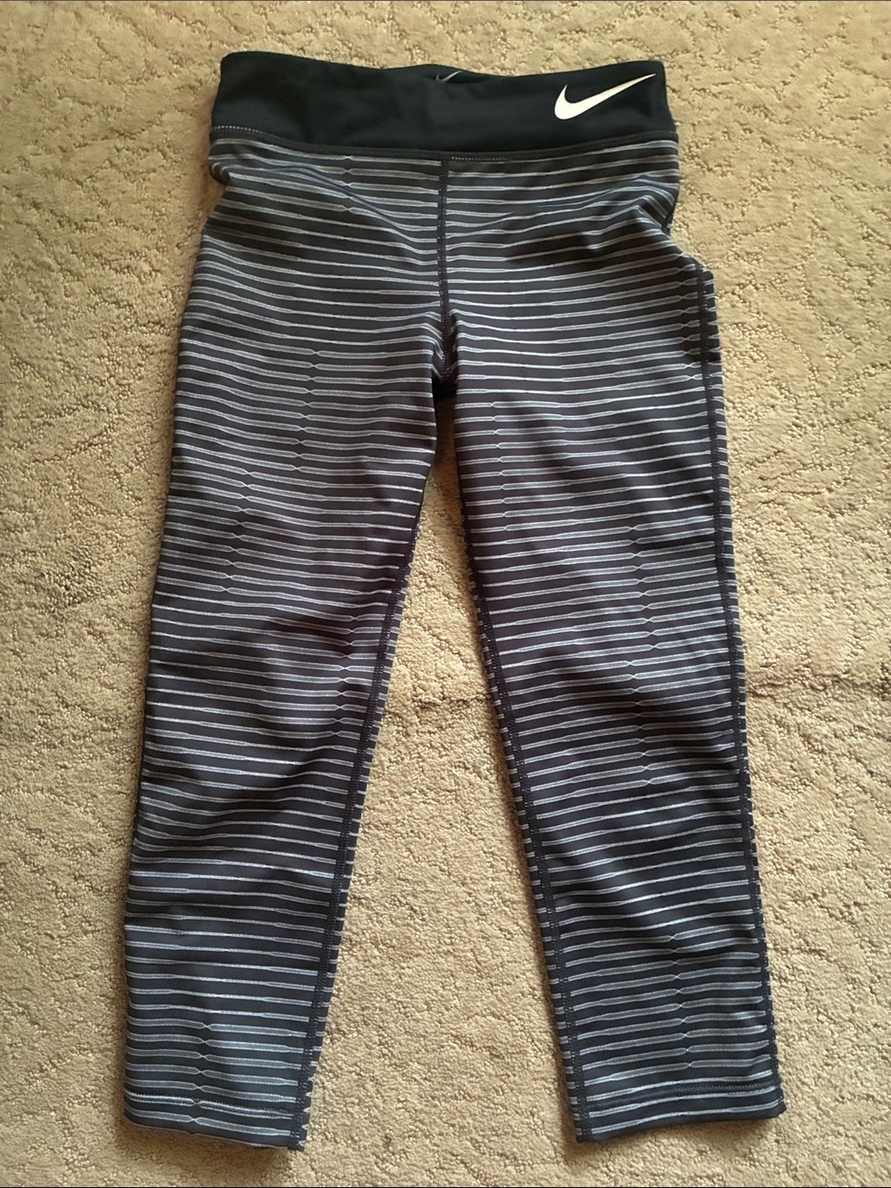 Nike Black & Gray Striped Capri Leggings